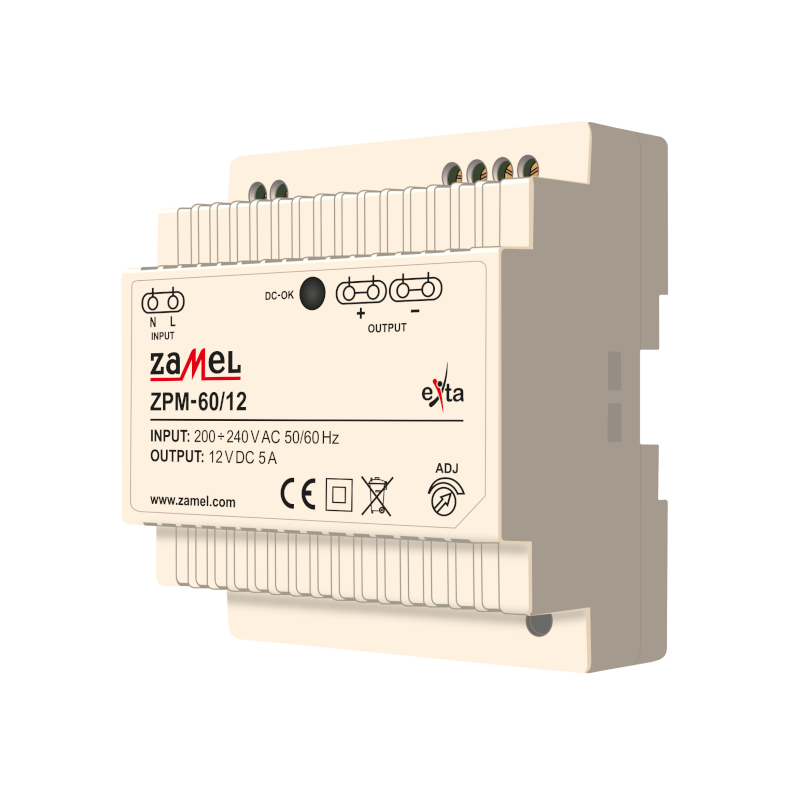 ZASILACZ IMPULSOWY 12V DC, 60W, TH-35 TYP: ZPM-60/12
