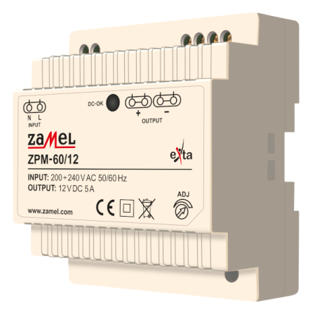 ZASILACZ IMPULSOWY 12V DC, 60W, TH-35 TYP: ZPM-60/12