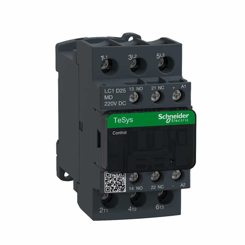 Stycznik mocy TeSys Deca 25A 11kW 220V DC 3P 1NO 1NC LC1D25MD