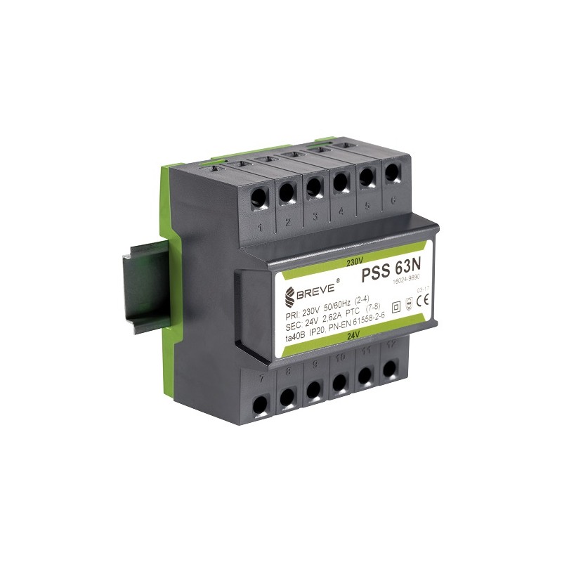 Transformator PSS 63N 230/24V 63 VA na szynę DIN | Hurtownia Elgra Bytom
