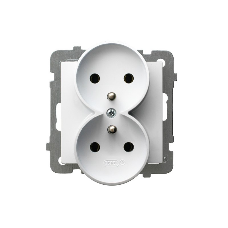 GP-2GRZ/m/00 AS Gniazdo podwójne z uziemieniem,, bez ramki, kolor biały