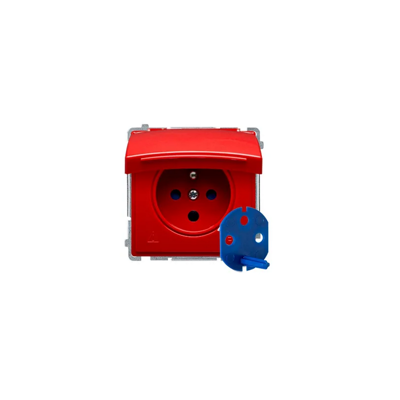Gniazdo z uziemieniem kompletne z nadrukiem DATA z kluczem, czerwony, połysk - B.Kwadrat