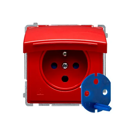 Gniazdo z uziemieniem kompletne z nadrukiem DATA z kluczem, czerwony, połysk - B.Kwadrat
