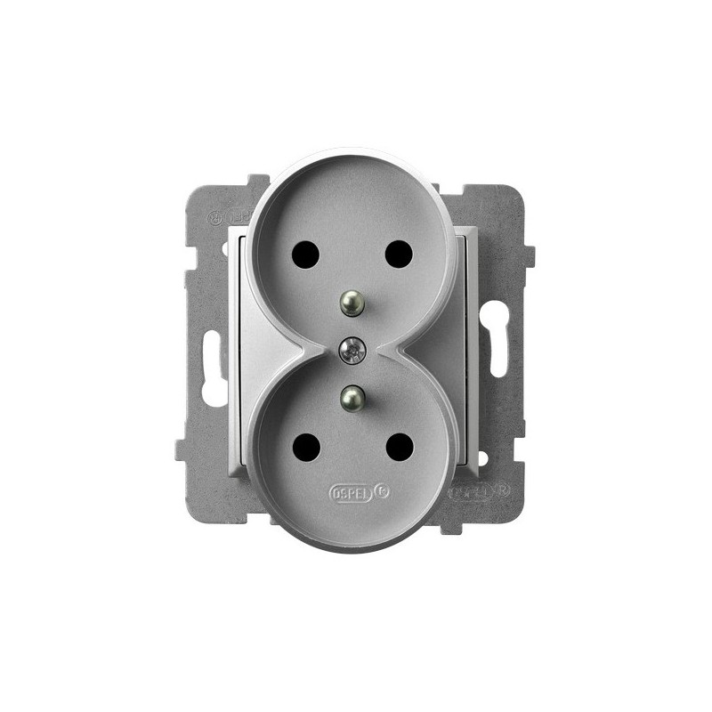 GP-2URZ/m/18 ARIA GNIAZDO PODWÓJNE Z UZIEMIENIEM MODUŁ BEZ RAMKI KOLOR SREBRNY IP20