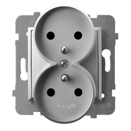 GP-2URZ/m/18 ARIA GNIAZDO PODWÓJNE Z UZIEMIENIEM MODUŁ BEZ RAMKI KOLOR SREBRNY IP20