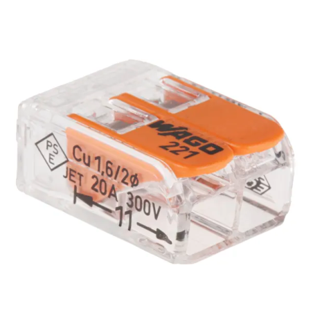 Szybkozłączka z dźwignią 2x0,2‑4mm2 221‑412 transparentna / pomarańczowa