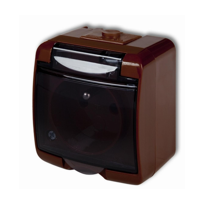 JUNIOR Gniazdo pojedyncze 2P+Z (klapka dymna) przesłony torów prądowych BRĄZOWE 4GHE-1d