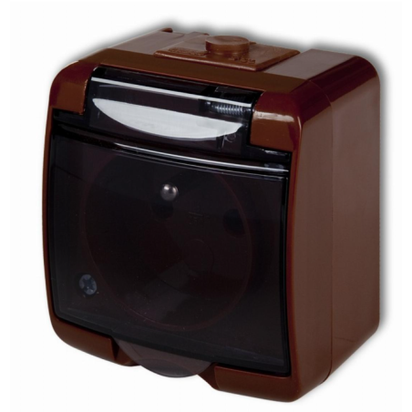 JUNIOR Gniazdo pojedyncze 2P+Z (klapka dymna) przesłony torów prądowych BRĄZOWE 4GHE-1d