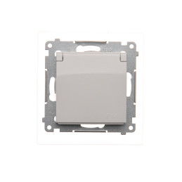 Simon 54 Gniazdo bryzgoszczelne z/u IP44 z przesłoną torów i klapką pełną białe DGZ1BZ.01/11