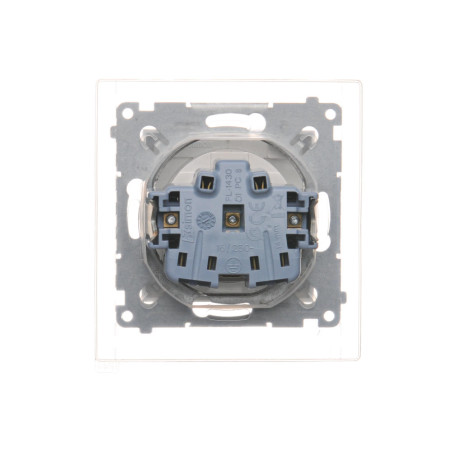 Simon 54 Gniazdo bryzgoszczelne z/u IP44 z przesłoną torów i klapką pełną białe DGZ1BZ.01/11