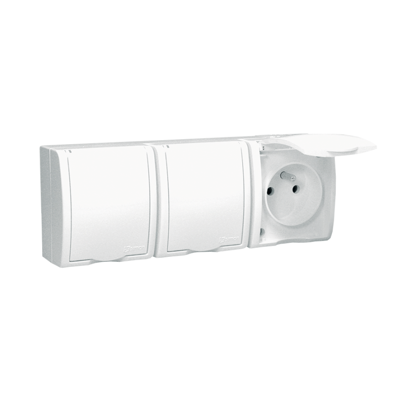 Simon Aquarius Gniazdo hermetyczne potrójne z/u IP54 z klapką pełną białe AQGZ1‑3/11