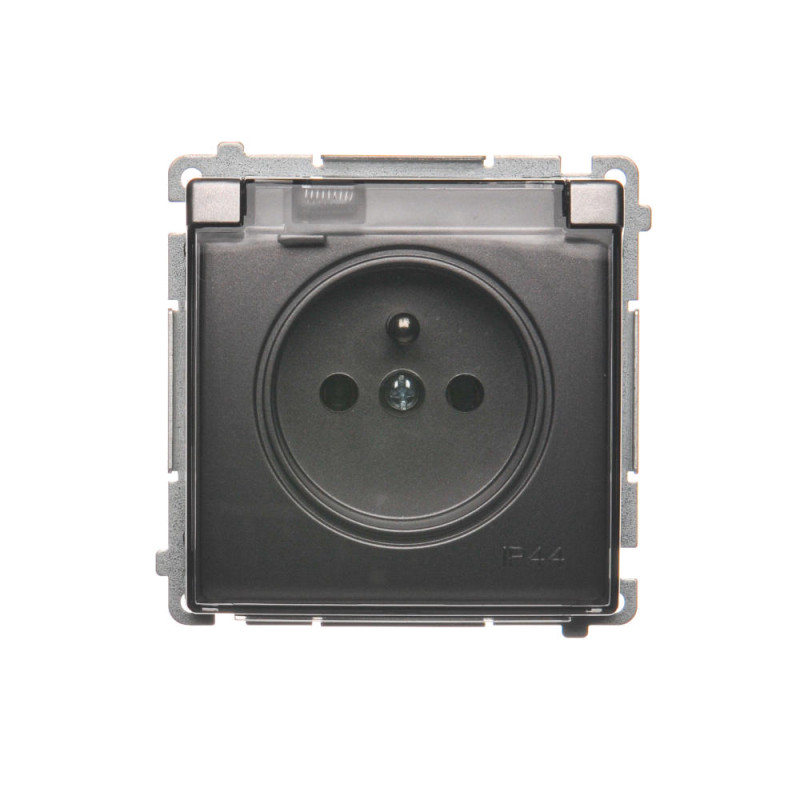 Simon Basic Gniazdo bryzgoszczelne z/u IP44 z klapką dymną stal inox BMGZ1B.01/21a