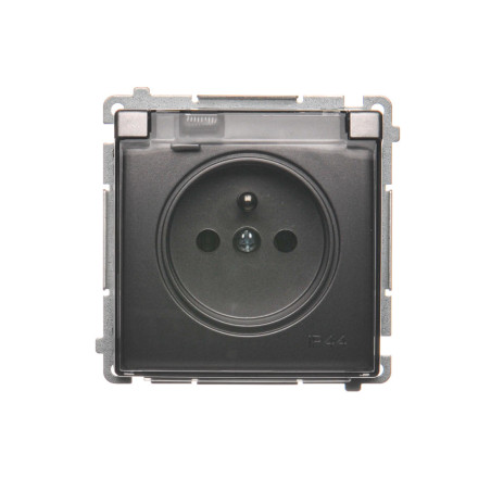 Simon Basic Gniazdo bryzgoszczelne z/u IP44 z klapką dymną stal inox BMGZ1B.01/21a