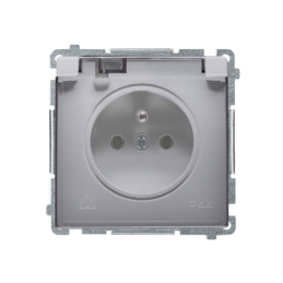 Simon Basic Gniazdo bryzgoszczelne z/u IP44 z klapką dymną stal inox BMGZ1B.01/21a