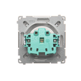 Simon Basic Gniazdo bryzgoszczelne z/u IP44 z przesłoną torów i klapką stal inox BMGZ1Bz.01/21a