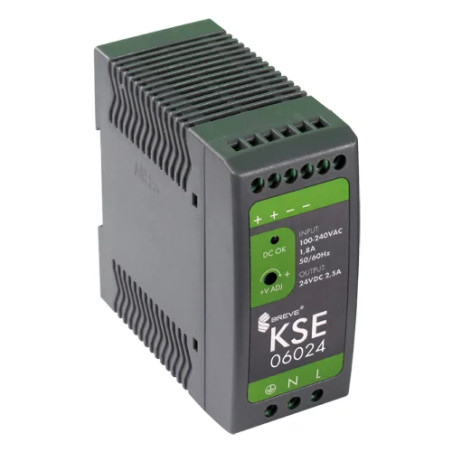 Zasilacz impulsowy na szynę DIN TH-35 z możliwością reg. napięcia KSE 06024P 230/ 24V DC 2,5A