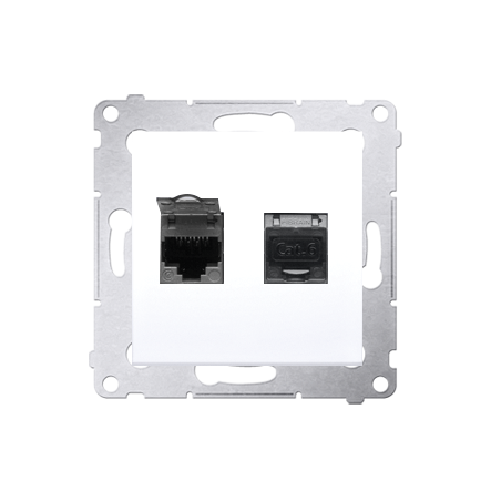 D62E.01/11 Gniazdo komputerowe podwójne RJ45 kategoria 6 ekranowane z przesłoną przeciwkurzową (moduł)  białe -  Simon 54