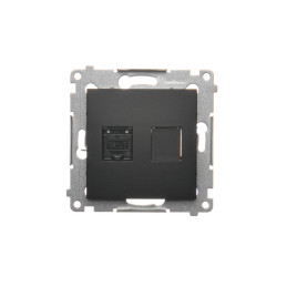 D61.01/49 Gniazdo komputerowe pojedyncze RJ45 kategoria 6 z przesłoną przeciwkurzową (moduł) czarny mat SIMON 54