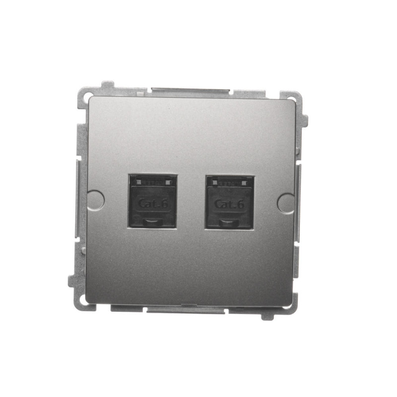 SIMON BASIC Gniazdo komputerowe RJ45, kategoria 6, podwójne z przesłoną przeciwkurzową (moduł). Montaż na łapki BM62.01/29