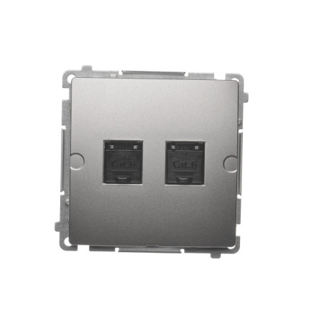 SIMON BASIC Gniazdo komputerowe RJ45, kategoria 6, podwójne z przesłoną przeciwkurzową (moduł). Montaż na łapki BM62.01/29