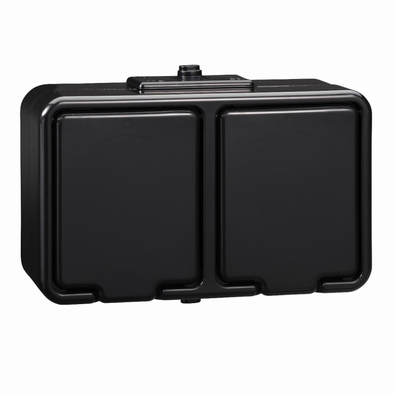 CEDAR Gniazdo hermetyczne podwójne z/u IP44 16A czarne NT230H05