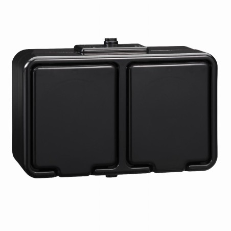 CEDAR Gniazdo hermetyczne podwójne z/u IP44 16A czarne NT230H05
