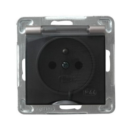 IMPRESJA Gniazdo bryzgoszczelne z uziemieniem IP-44 wieczko przezroczyste - kolor tytan