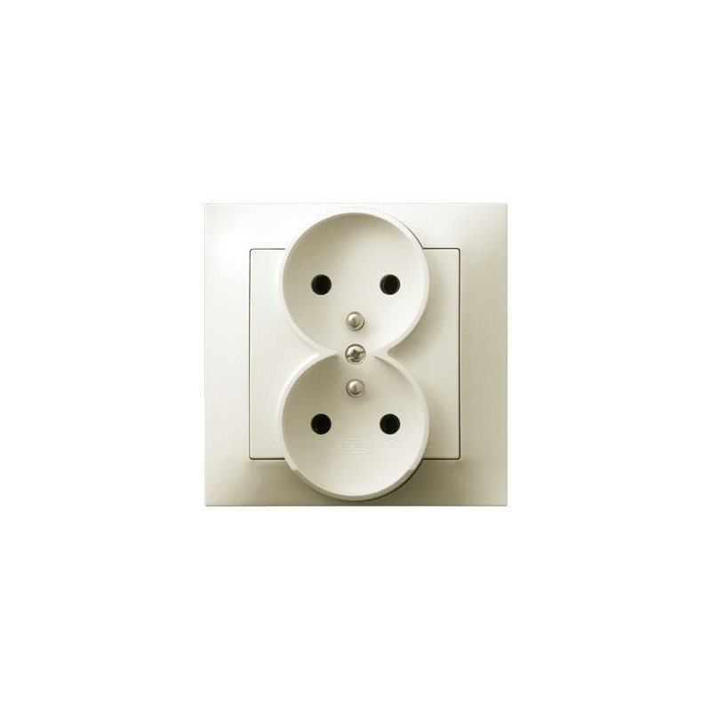 IMPRESJA Gniazdo podwójne z uziemieniem kompletne z ramką - kolor ecru