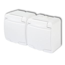 JUNIOR Gniazdo podwójne z uziemieniem SCHUKO 2x(2P+Z) (klapka biała  bez przesłon) biały