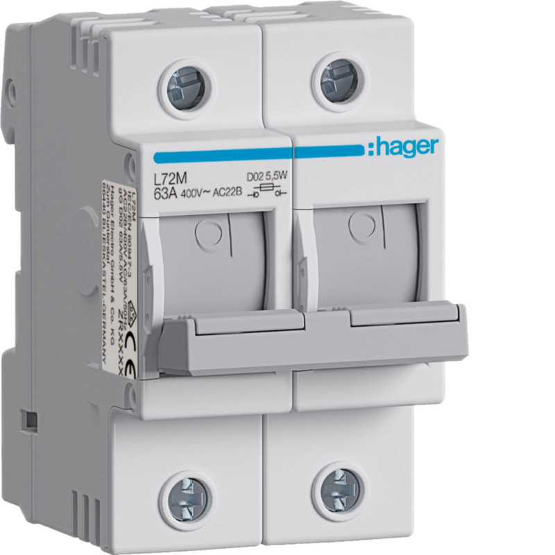 Modułowy rozłącznik bezpiecznikowy poziomy D02 2P 63A 400VAC 110/220VDC L72M