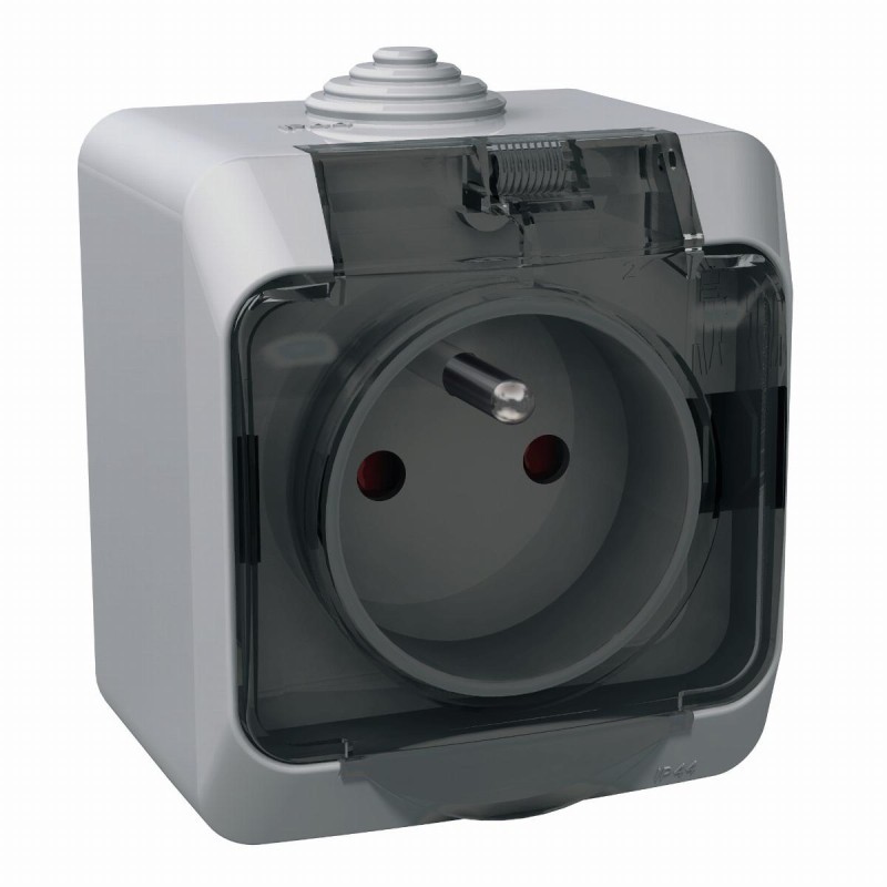CEDAR Plus gniazdo pojedyncze Z/U z przydymioną klapką szare IP44 WDE000642