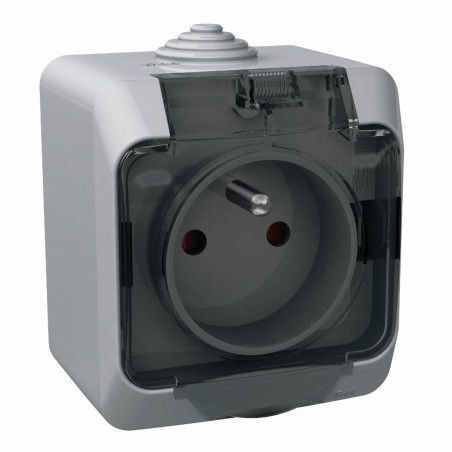 CEDAR Plus gniazdo pojedyncze Z/U z przydymioną klapką szare IP44 WDE000642