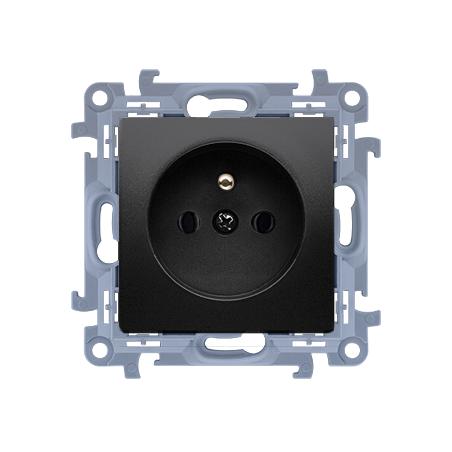 SIMON 10 Gniazdo wtyczkowe z uziemieniem pojedyncze (moduł) 16A, 250V~, szybkozłącza czarny mat CGZ1C.01/49