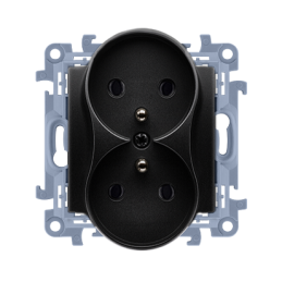 SIMON 10 Gniazdo wtyczkowe z uziemieniem podwójne (moduł) 16A, 250V~, zaciski śrubowe  czarny mat CGZ2M.01/49