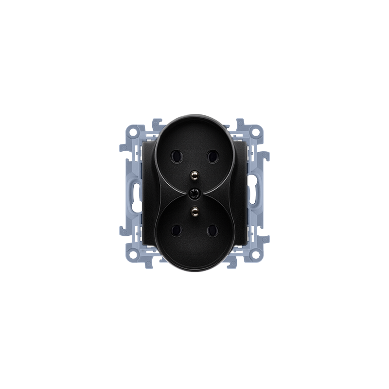 SIMON 10 Gniazdo wtyczkowe z uziemieniem podwójne (moduł) 16A, 250V~, zaciski śrubowe  czarny mat CGZ2M.01/49