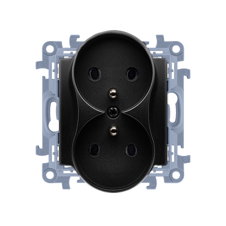 SIMON 10 Gniazdo wtyczkowe z uziemieniem podwójne (moduł) 16A, 250V~, zaciski śrubowe  czarny mat CGZ2M.01/49