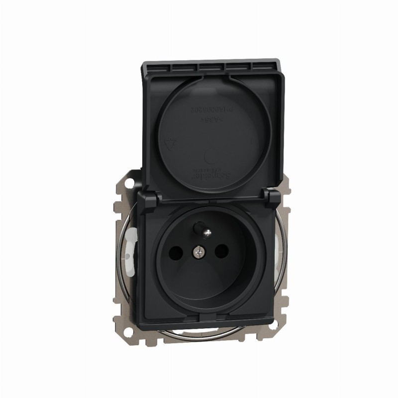Gniazdo 2P+PE z przesłonami IP44, czarny antracyt Sedna D&E SDD214013