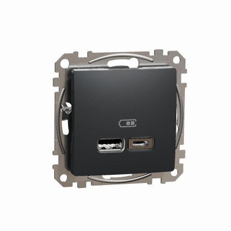 Gniazdo ładowania USB A+C 2,4 czarny antracyt Sedna D&E SDD114402