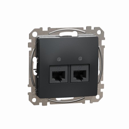 Sedna Design & Elements, gniazdo komputerowe 2xRJ45 kat.5e UTP, czarny antracyt