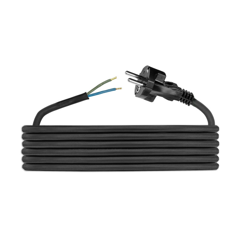 Przewód przyłączeniowy gumowy H05RR-F 2x1,5mm2 - 5m, wtyczka zalewana prosta uni-schuko, czarny