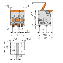 Złączka do PCB 3-torowa 16 mm2 szara 2616-1103/010-000