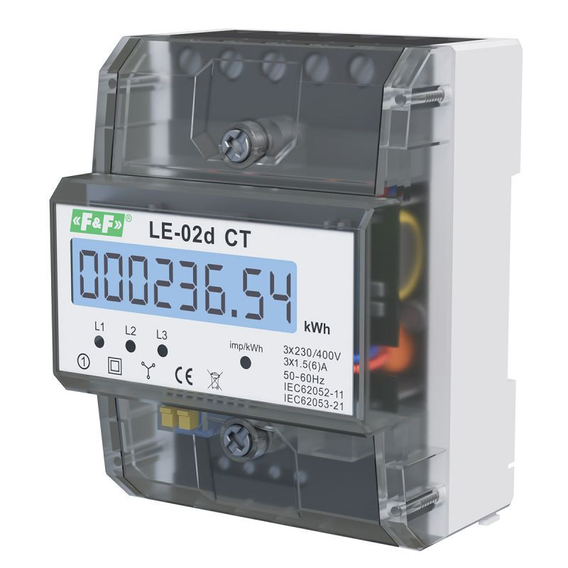 Licznik zużycia energii LCD trójfazowy z programowalną przekładnią LE-02d CT