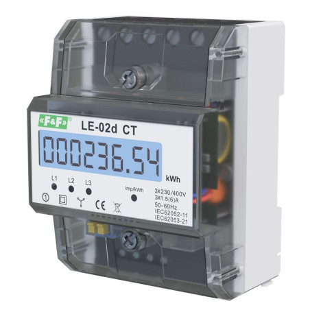 Licznik zużycia energii LCD trójfazowy z programowalną przekładnią LE-02d CT