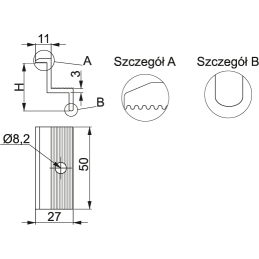 BUF30L Boczny uchwyt panelu gr. blachy - 3 mm