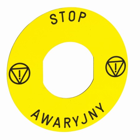 Harmony XB5 Okrągła etykieta, "STOP AWARYJNY", 30 mm, 60 mm, Żółte tło