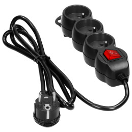 Przedłużacz 3-krotny z wyłącznikiem 3m czarny OR-AE-13146/B/3M