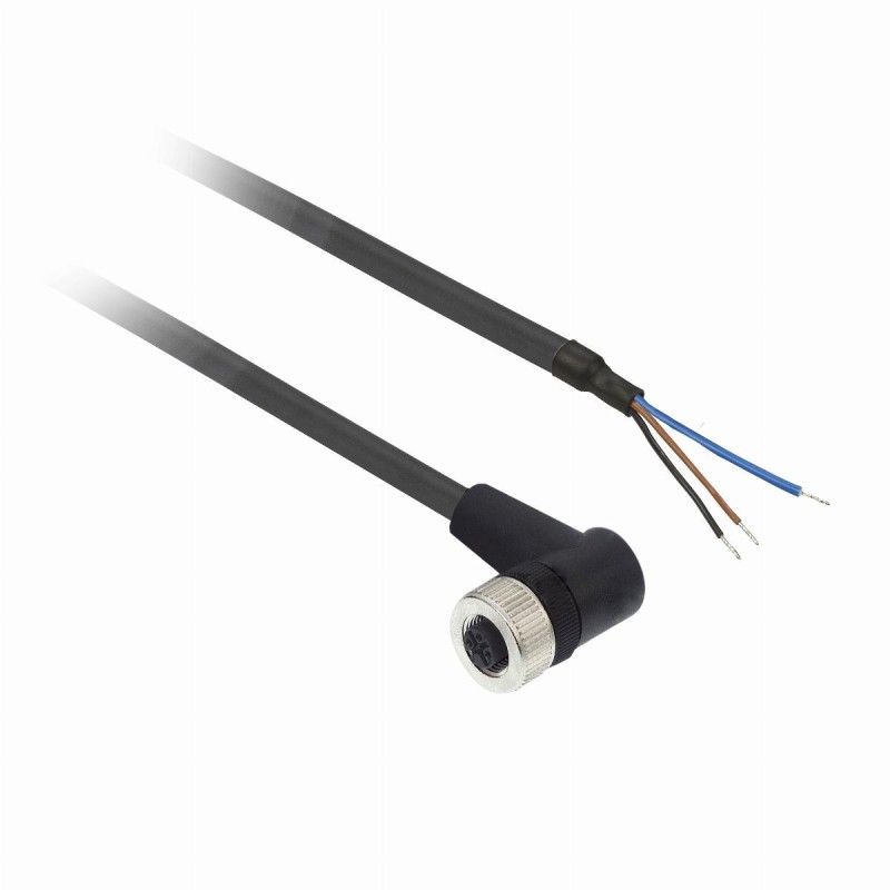 OsiSense XU Konektor okablowany, kątowy, żeński. M12, 4 piny, z LED kabel 5m