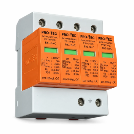 Ogranicznik przepięć typu 1+2 4P 7kA 50kA 280V AC BY1-B+C/4 PRO-TEC