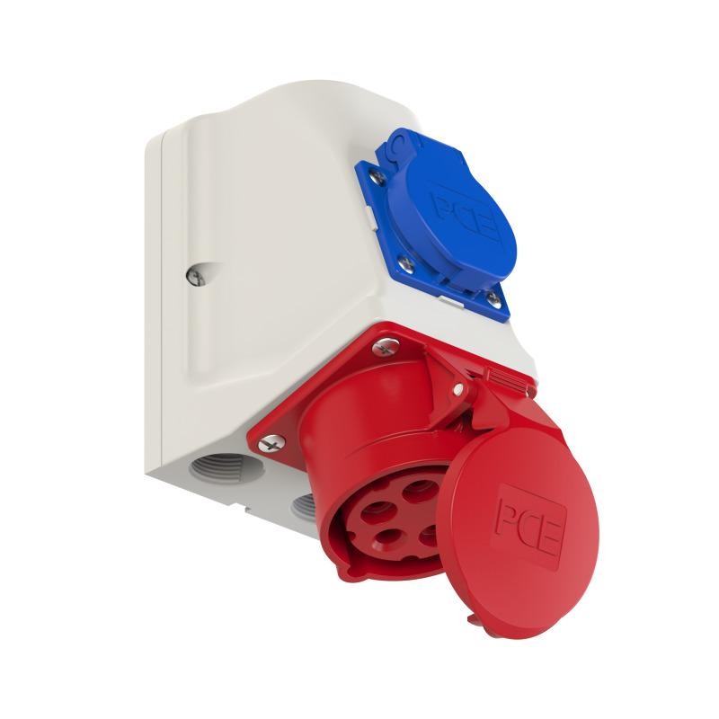 Gniazdo stałe z wyłącznikiem KOMBI CEE + 230V z bolcem 16A 400V 3P+Z+N okablowane