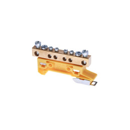 Zacisk ochronny 2x16mm2, 4x4mm2 mosiądz mocowanie na szynę TS35 żółty ZO-2106 A14-2031